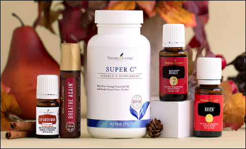 The October 2017 Promotion from Young Living Essential Oils includes Cinnamon Bark Vitality, Breathe Again, DiGize and Raven essential oils, and Super C.