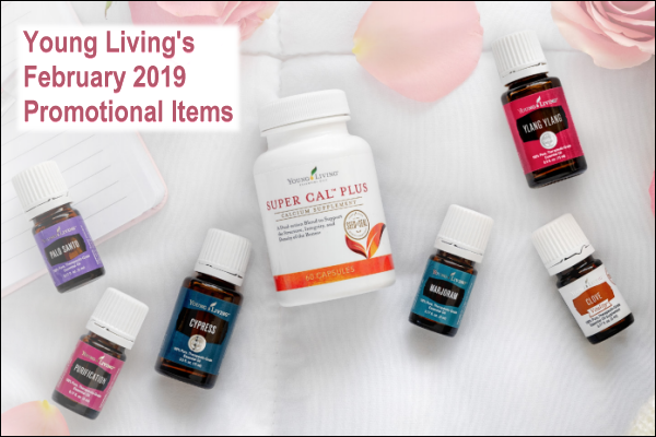 During the February 2019 promotion from Young Living Essential Oils, get the following items for free with your qualifying order: Ylang Ylang, Purification, Palo Santo, Cypress, Marjoram, and Clove Vitality essential oils, and Super Cal Plus.