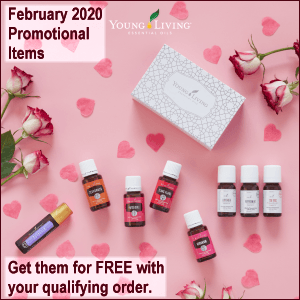 During the February 2020 promotion from Young Living Essential Oils, get the following items for free with your qualifying order: Seed to Seal Story Collection, RutaVaLa Roll-On, and Geranium, Ylang Ylang, Patchouli, and Cedarwood essential oils.