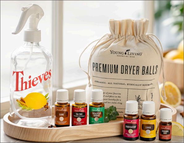 During the April 2020 promotion from Young Living Essential Oils, get the following items for free with your qualifying order: Purification, Cinnamon Bark, Lemon, Clove, Tea Tree, and Eucalyptus Radiata essential oils -- and Premium Dryer Balls and a Thieves Branded Spray Bottle.