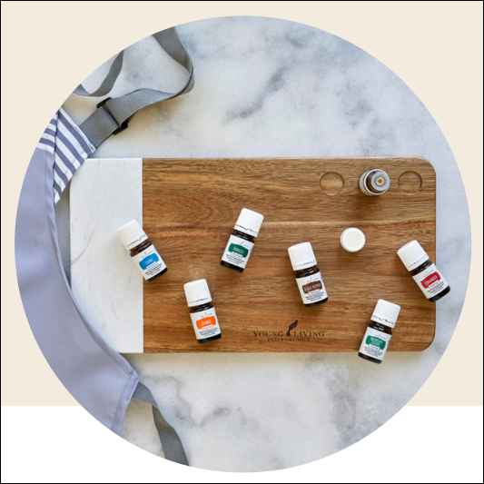 During the August 2020 promotion from Young Living Essential Oils, get the following items for free with your qualifying order: Apron Set, Charcuterie board, and the following Vitality essential oils: Mountain Savory, Orange, Black Pepper, Coriander, Parsley, and Thyme.
