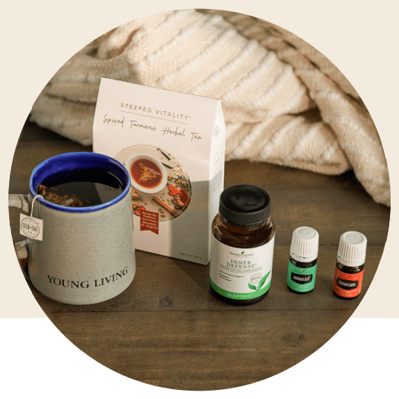 During the October 2020 promotion from Young Living Essential Oils, get the following items for free with your qualifying order: Young Living Mug*, Spiced Turmeric Herbal Tea, 15 ct., Inner Defense, 30 ct., AromaEase, 5 ml, Bonus Essential Rewards: Ravintsara, 5 ml, and free shipping.